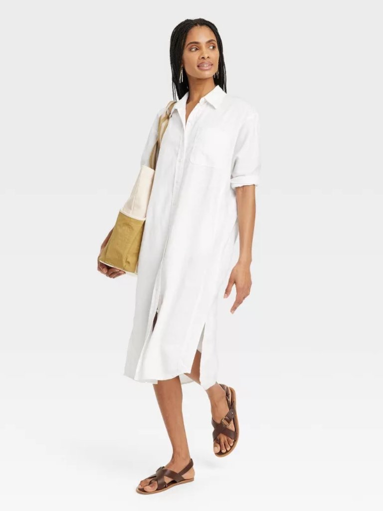 Universal Thread White Linen Blend Button Front Midi Shirtdress S New With Tags
